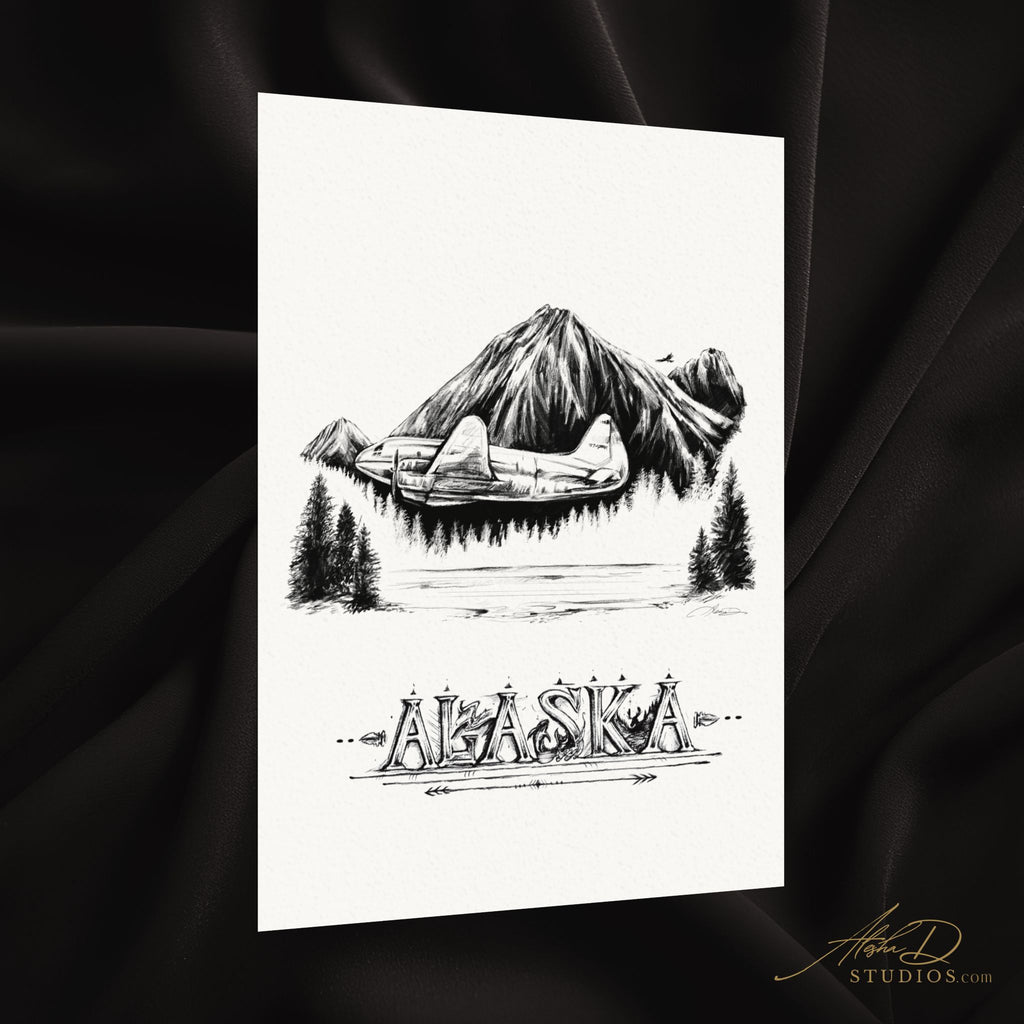 Alaska Mountain Sketch Poster | Watercolor Matte Poster