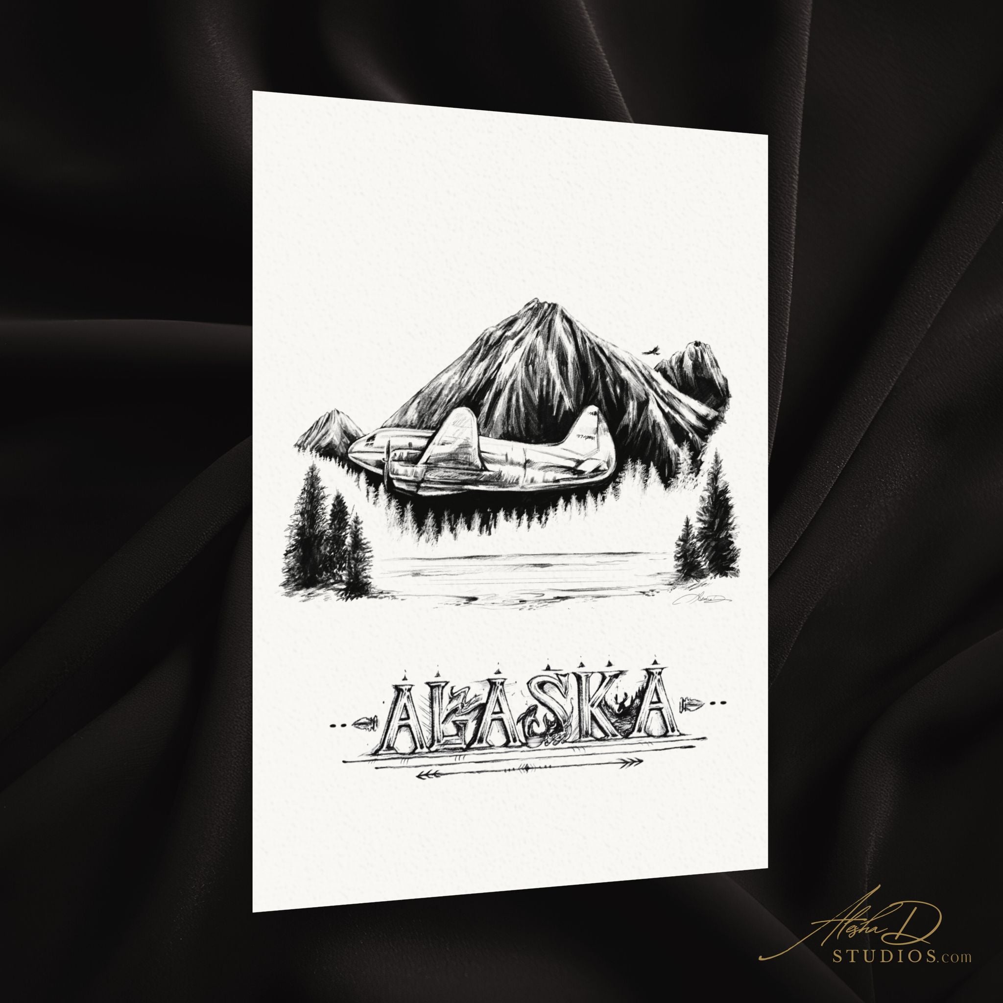 Alaska Mountain Sketch Poster | Watercolor Matte Poster