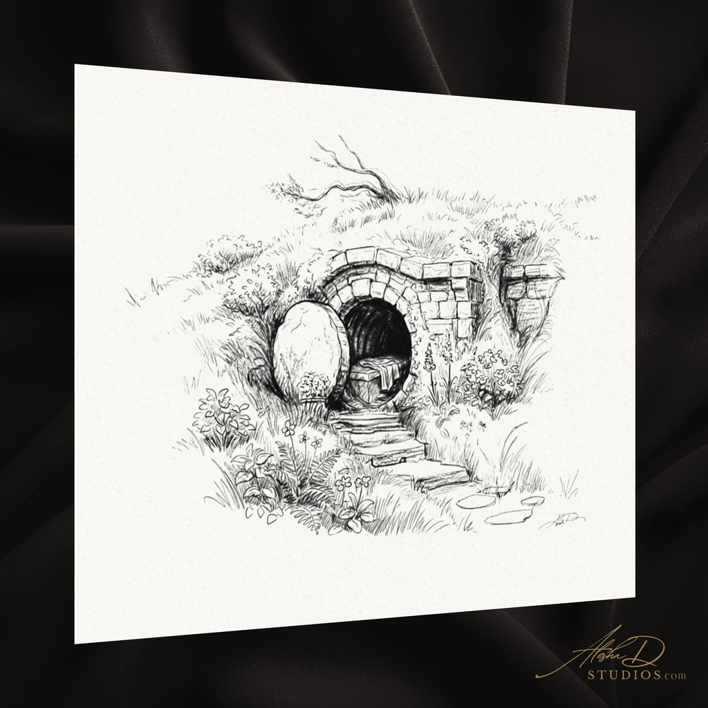 He Is Risen Jesus Empty Tomb Poster | Easter Resurrection Christian Art Print