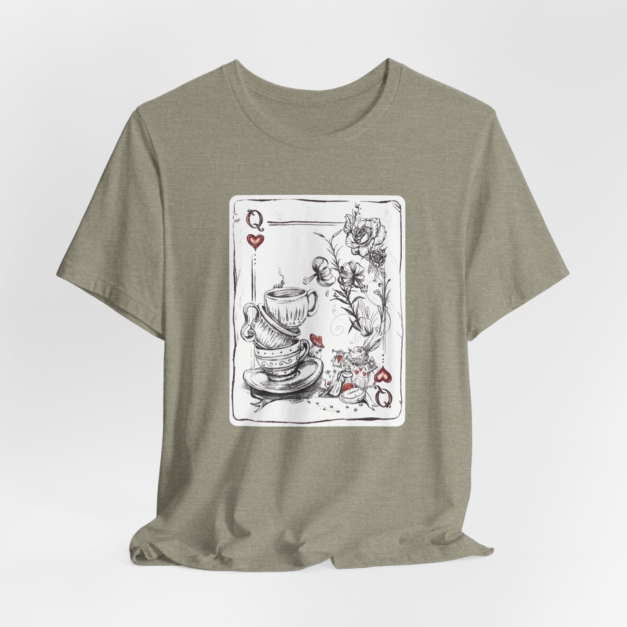 "Queen of Hearts"  Playing Card Illustration | Alice in Wonderland Tea Party themed T-Shirt
