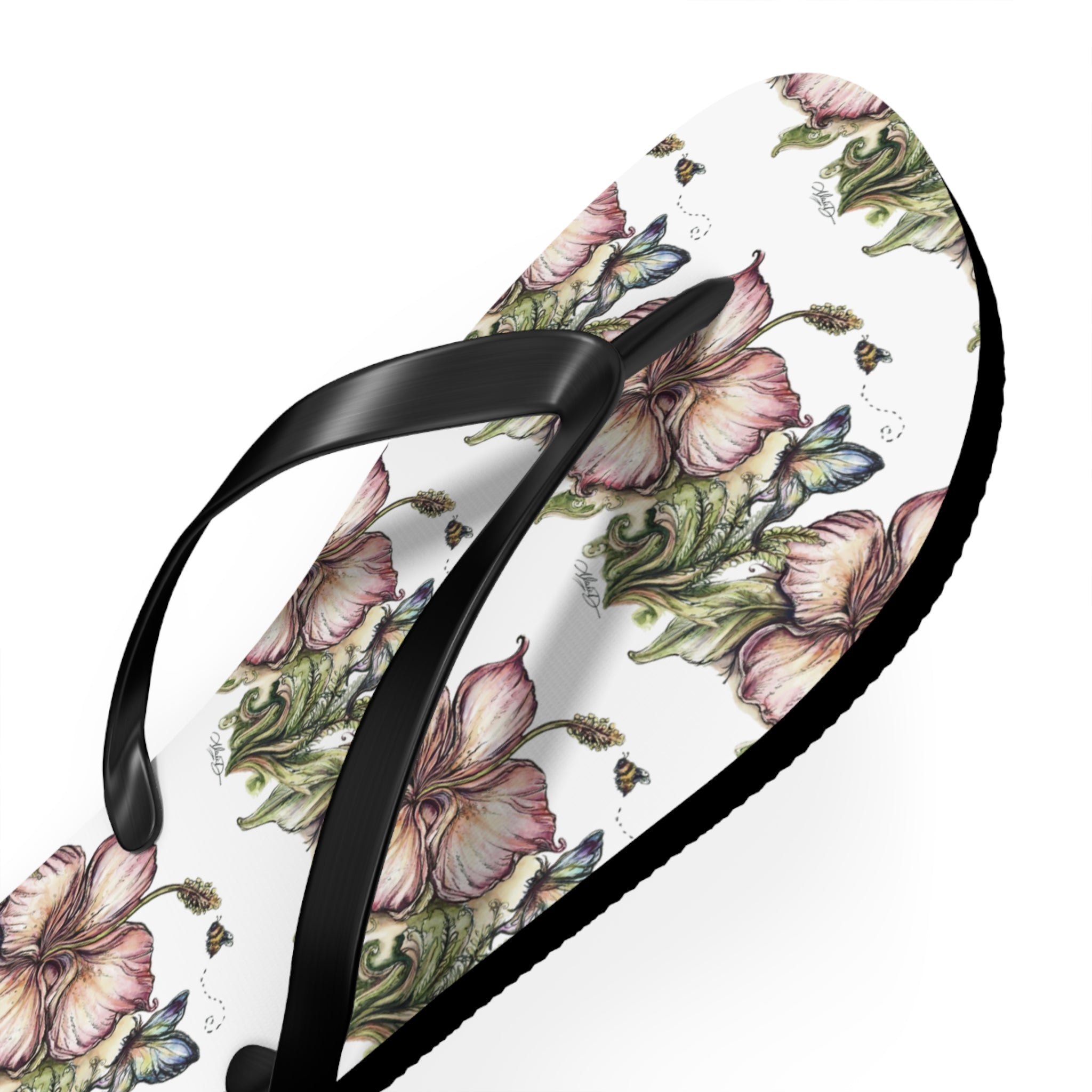 Floral Flip Flops — Vintage Pink Blossom Beach Sandals