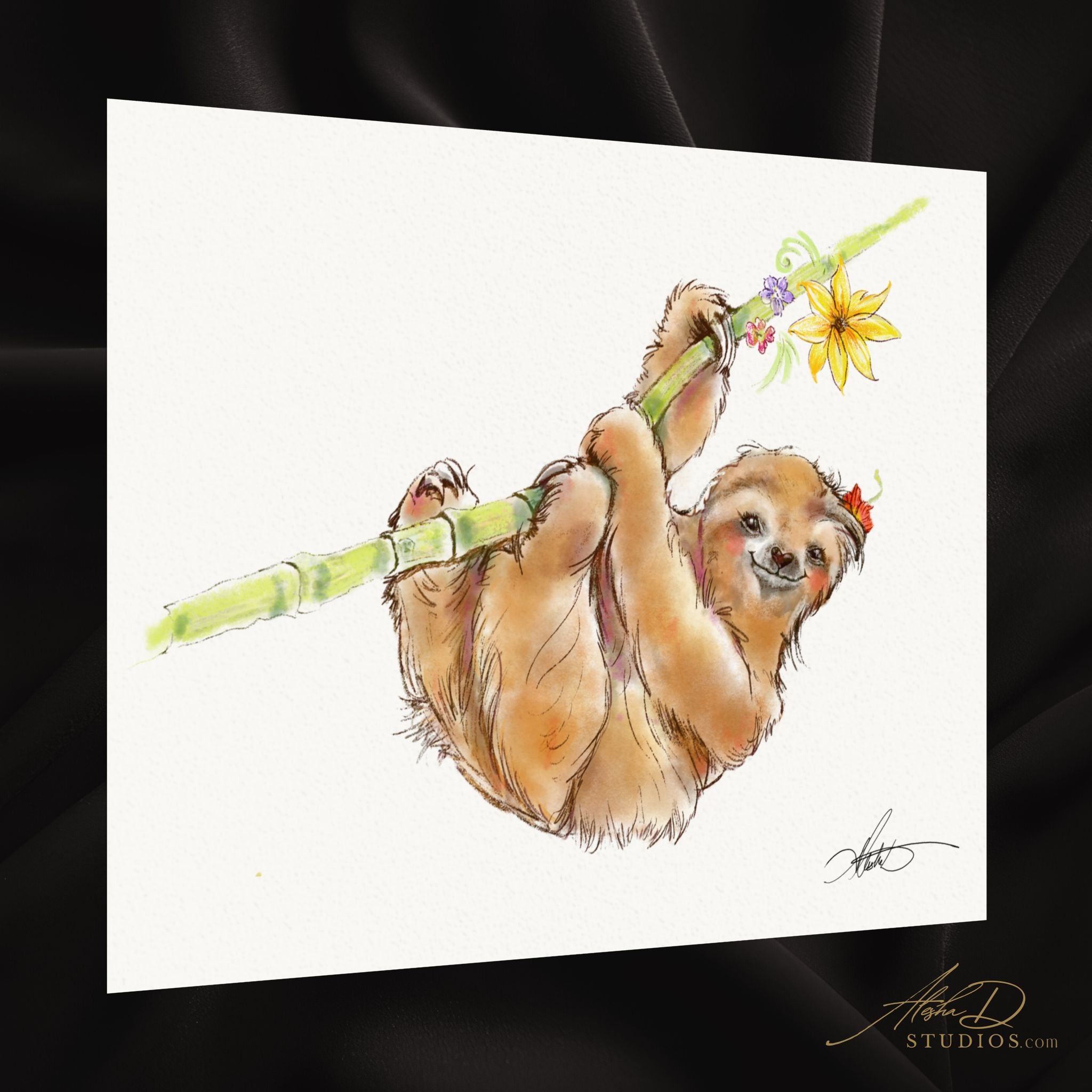 Take Your Time Sloth Illustration  | Watercolor Matte Print