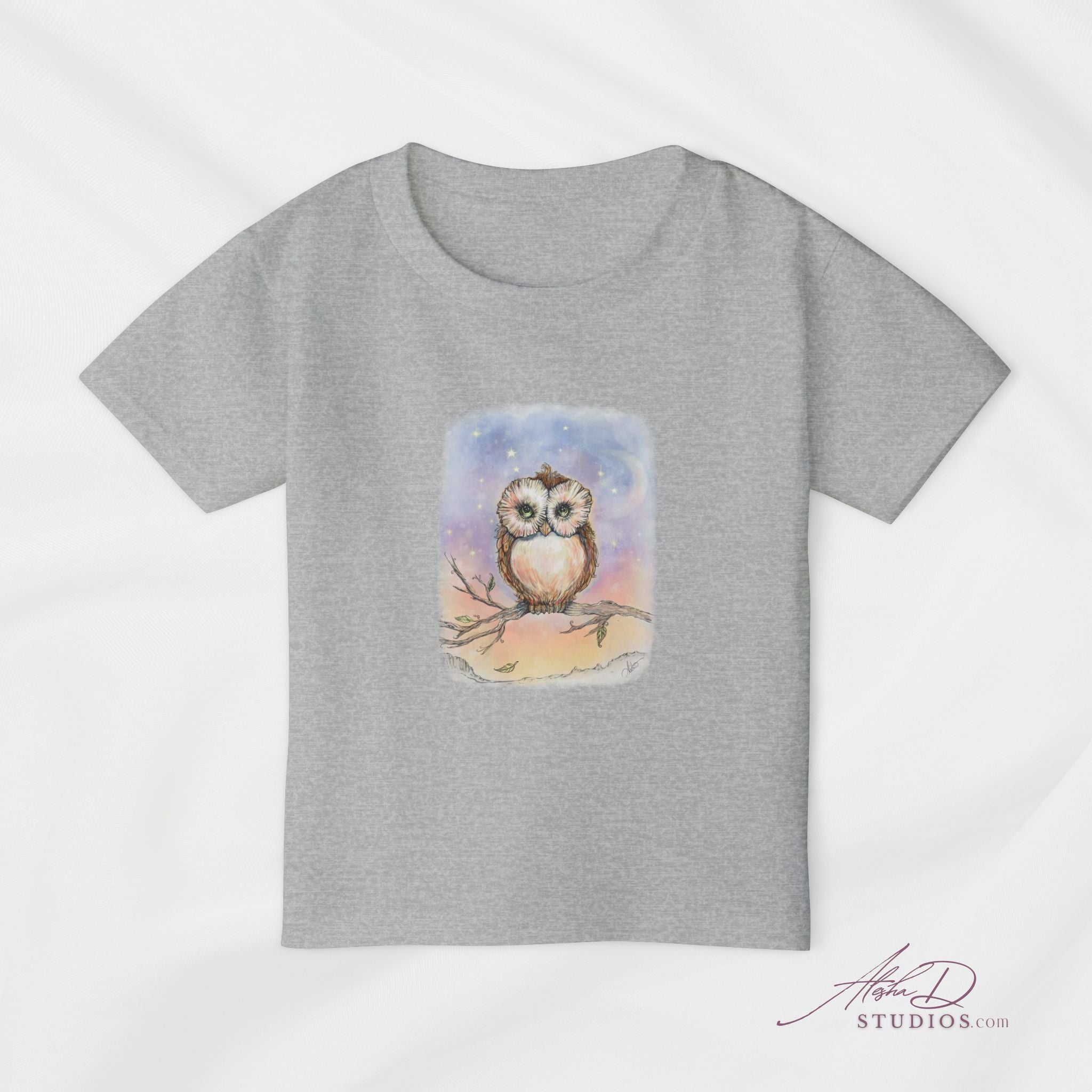 Toddler T‑Shirt — Watercolor Owl on Branch, Cute Nursery Gift