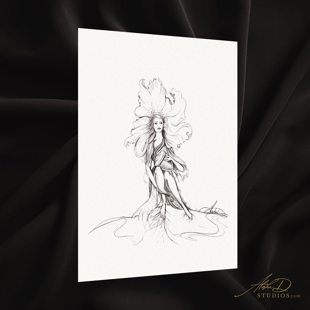 Blossoming Woman "Seed of Hope" Fine Art Print | Hand Sketch | Matte Textured Art Paper