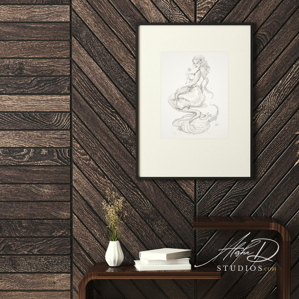 Mermaid Mother and Baby, Poster | Textured Watercolor Matte Print