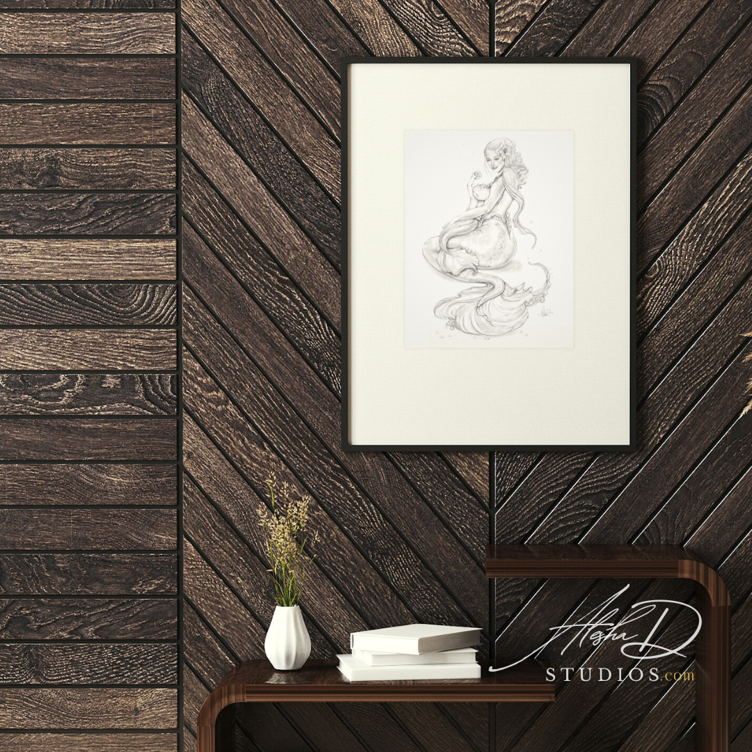 Mermaid Mother and Baby, Poster | Textured Watercolor Matte Print