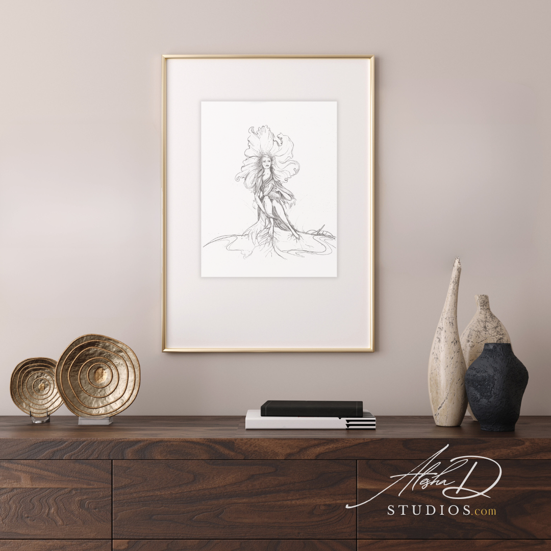 Blossoming Woman "Seed of Hope" Fine Art Print | Hand Sketch | Matte Textured Art Paper