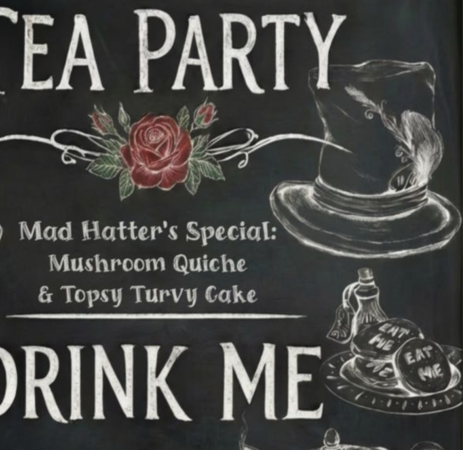 Mad Hatter's Tea Party Poster | Chalkboard Drink Me Wall Art