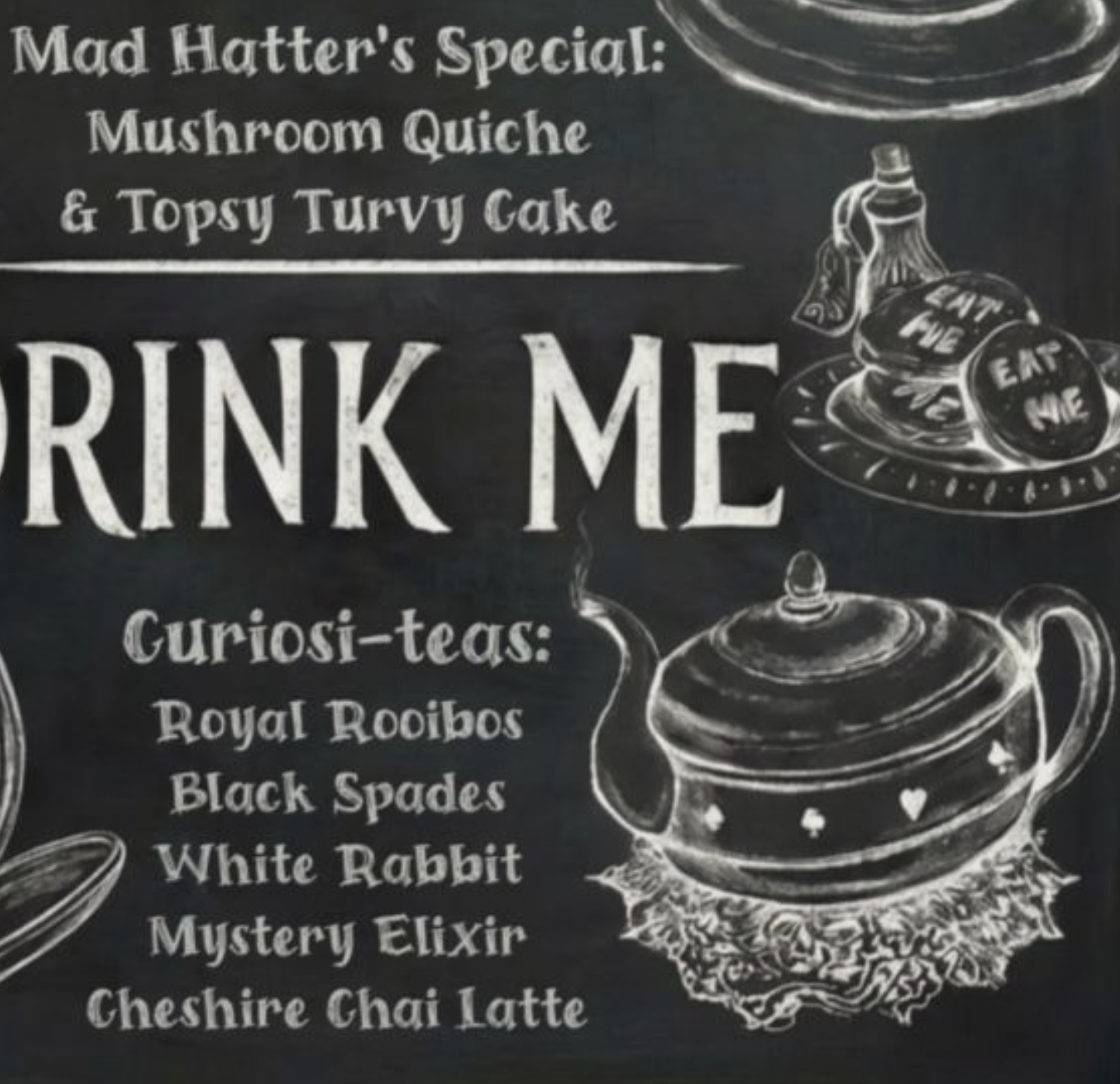 Mad Hatter's Tea Party Poster | Chalkboard Drink Me Wall Art