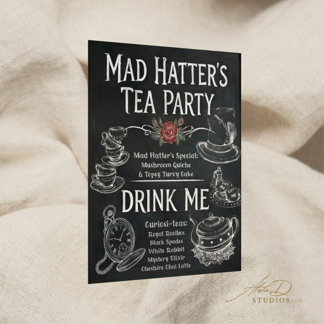 Mad Hatter's Tea Party Poster | Chalkboard Drink Me Wall Art