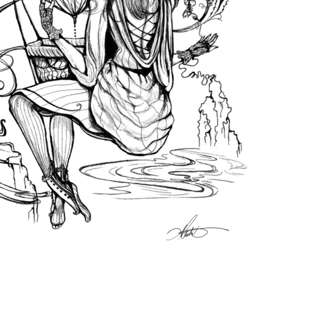 The Storm -La Tempéte- Woman Seamstress with Hot Air Balloon Poster | Watercolor Matte Art Print