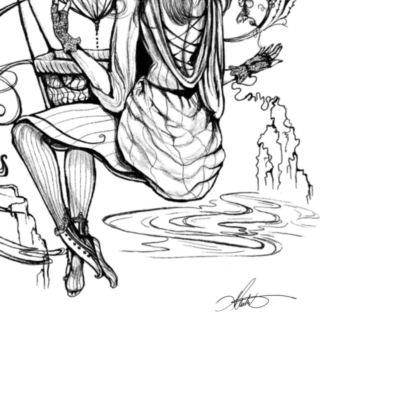 The Storm -La Tempéte- Woman Seamstress with Hot Air Balloon Poster | Watercolor Matte Art Print