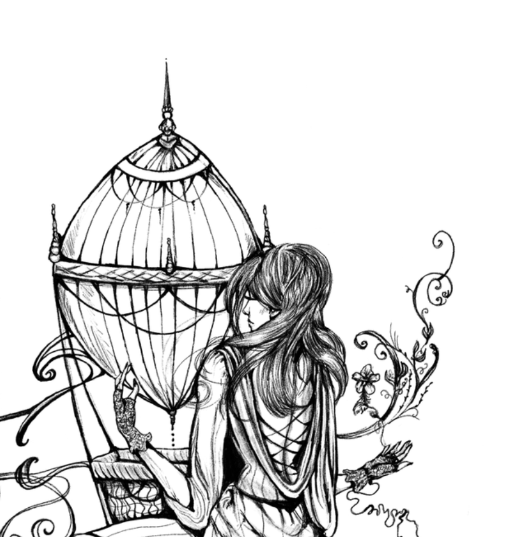 The Storm -La Tempéte- Woman Seamstress with Hot Air Balloon Poster | Watercolor Matte Art Print