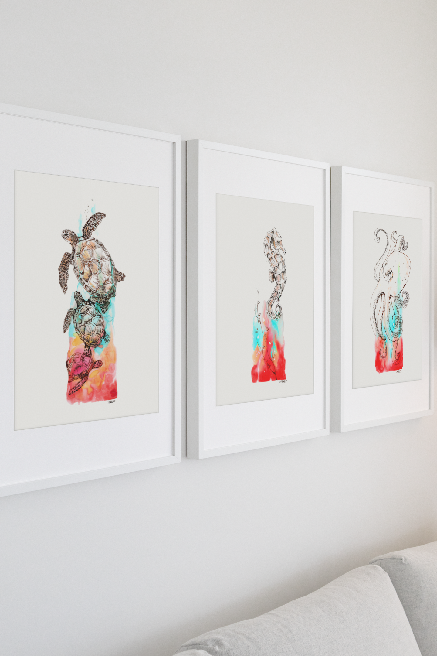 Sea Turtle Watercolor Poster — Textured Matte Ocean Art Print