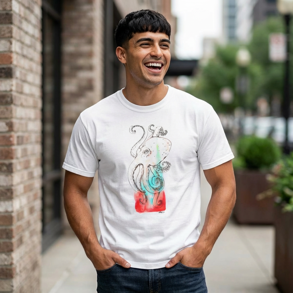 Octopus Watercolor T-Shirt — Abstract Sea Creature Art Tee