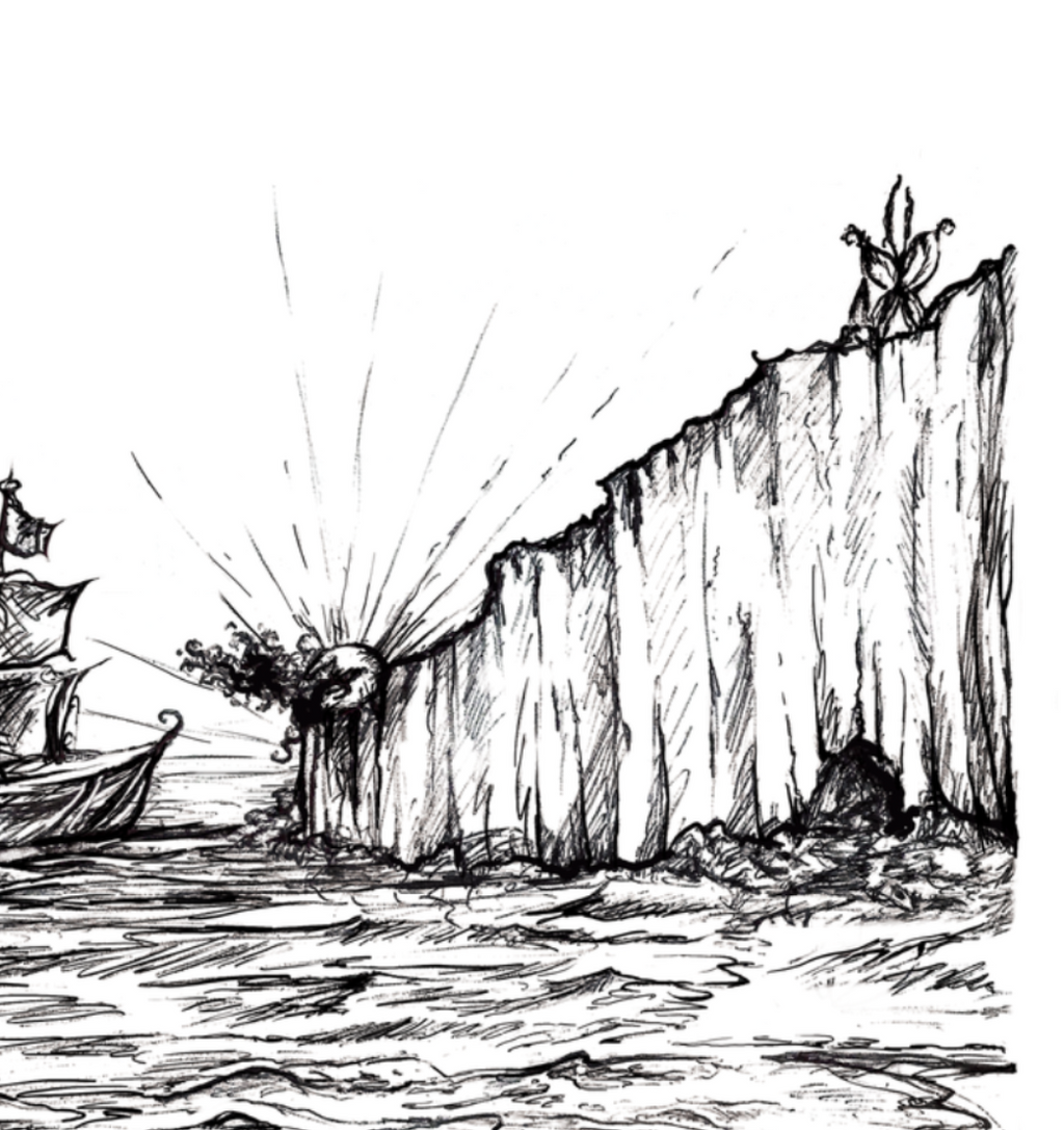 Cliff Road  " A Foot in Both Worlds" | Black Ink Sketch Matte Art Print