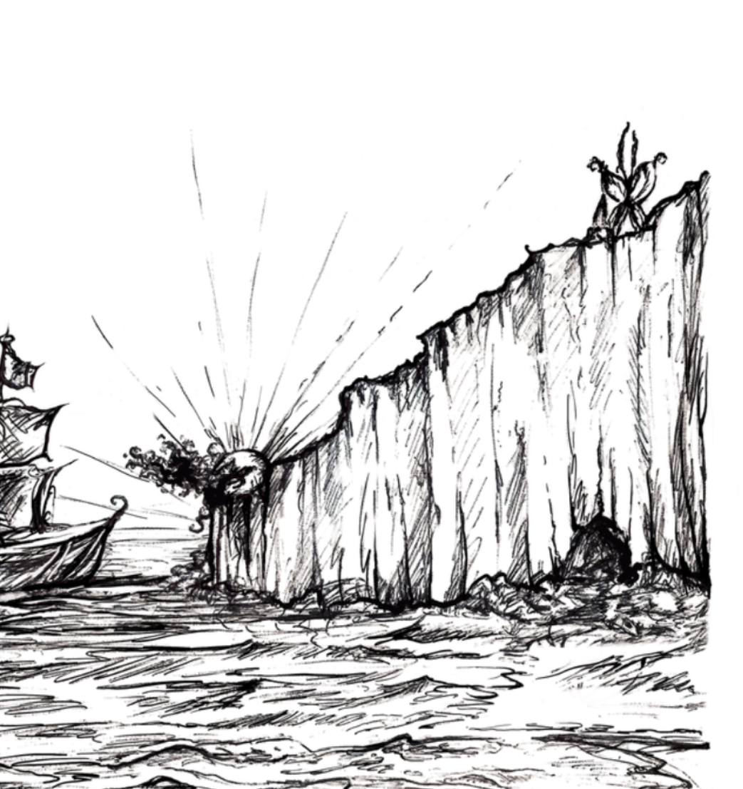 Cliff Road  " A Foot in Both Worlds" | Black Ink Sketch Matte Art Print