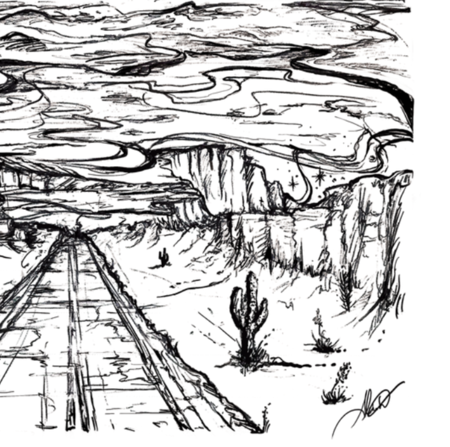 Cliff Road  " A Foot in Both Worlds" | Black Ink Sketch Matte Art Print