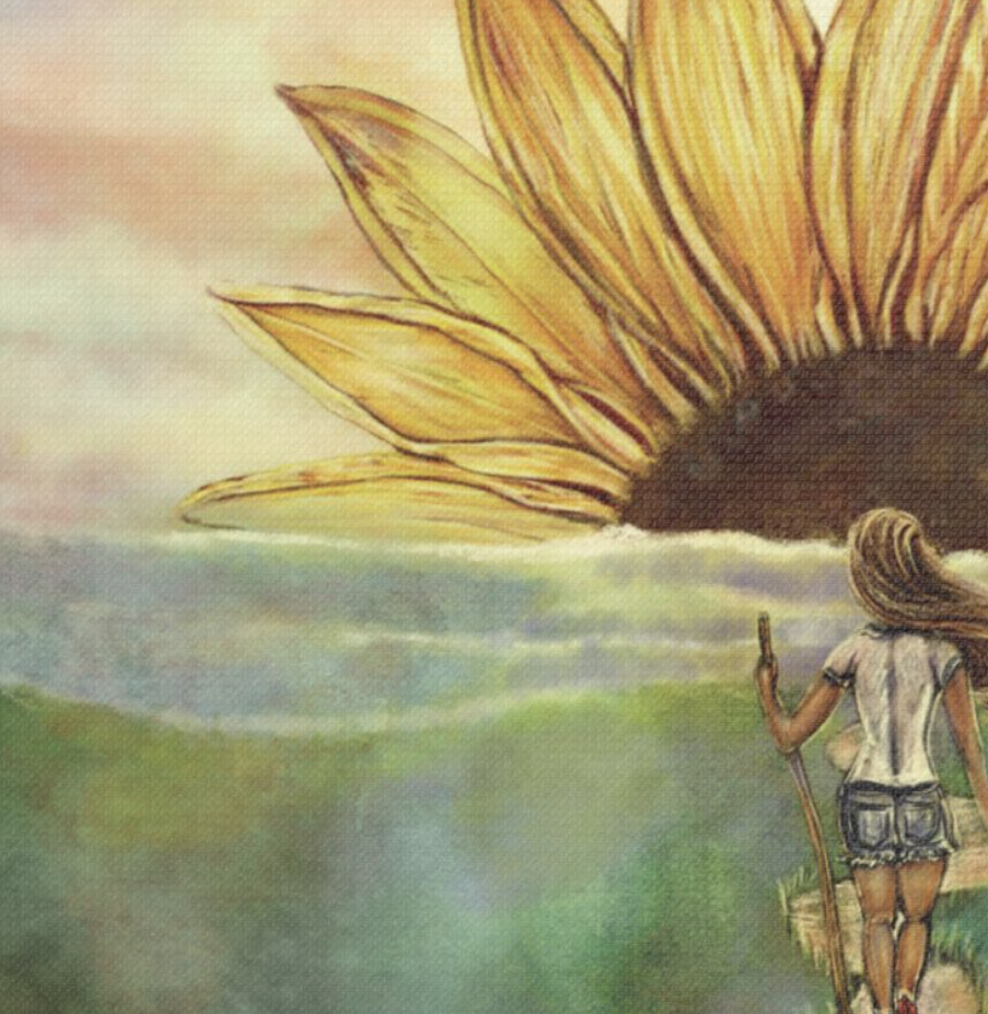 Sunflower Path Satin Canvas Print — Stretched Wall Art