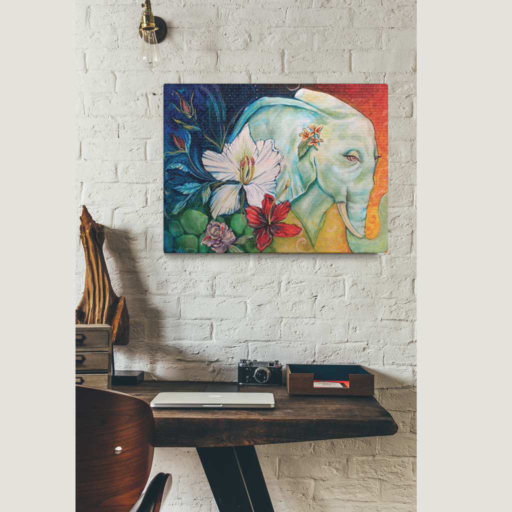 Elephant Floral Canvas Print — Stretched Satin Wall Art