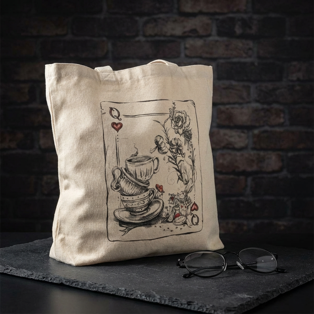 Queen of Hearts Tea Tote — Vintage Playing Card Canvas Tote