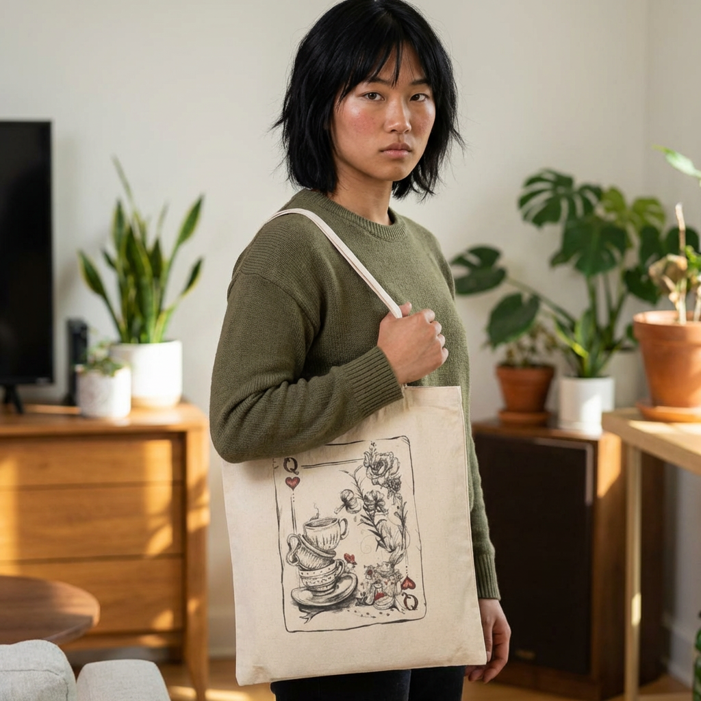 Queen of Hearts Tea Tote — Vintage Playing Card Canvas Tote