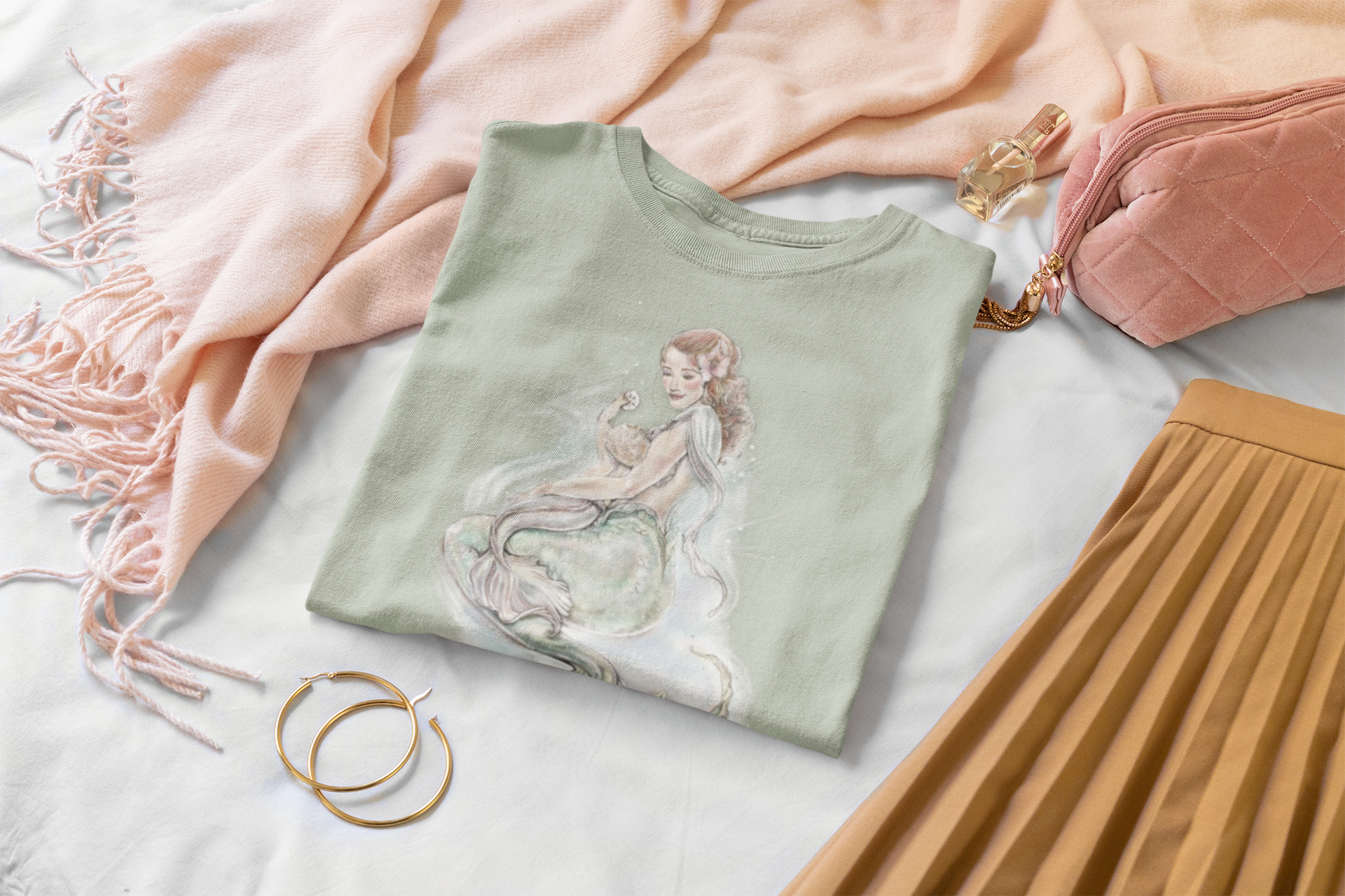 Watercolor Mother Mermaid and Baby Tee | Pastel Ocean Fantasy Shirt