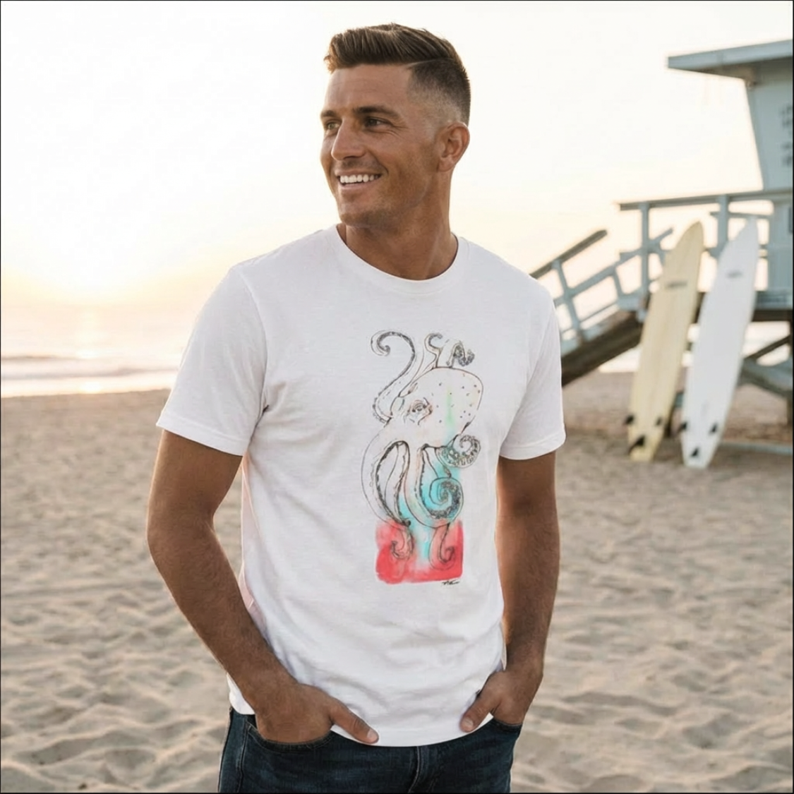 Octopus Watercolor T-Shirt — Abstract Sea Creature Art Tee
