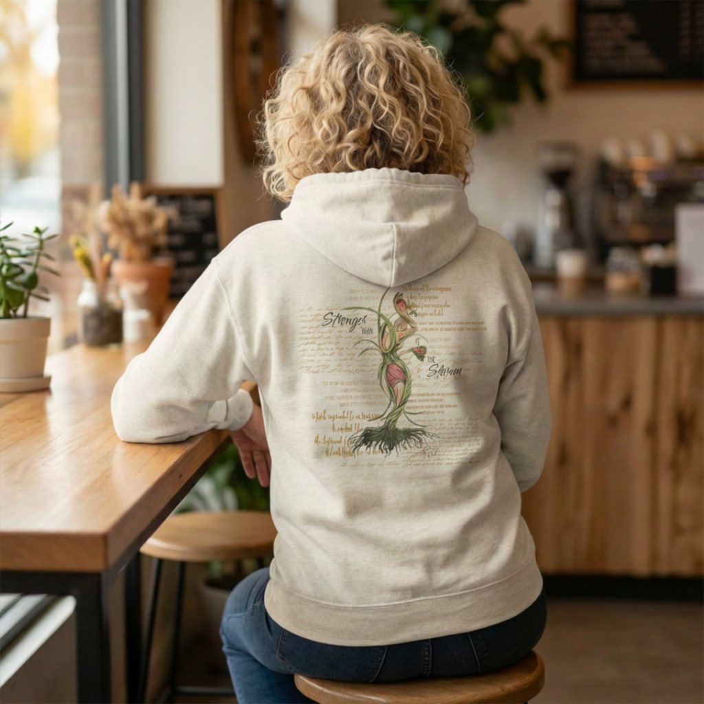 Blossoming Woman Botanical Zip Hoodie — "Stronger Than the Storm"