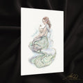 Mermaid Mother and Baby, Poster | Textured Watercolor Matte Print