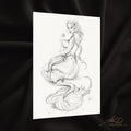 Mermaid Mother and Baby, Poster | Textured Watercolor Matte Print