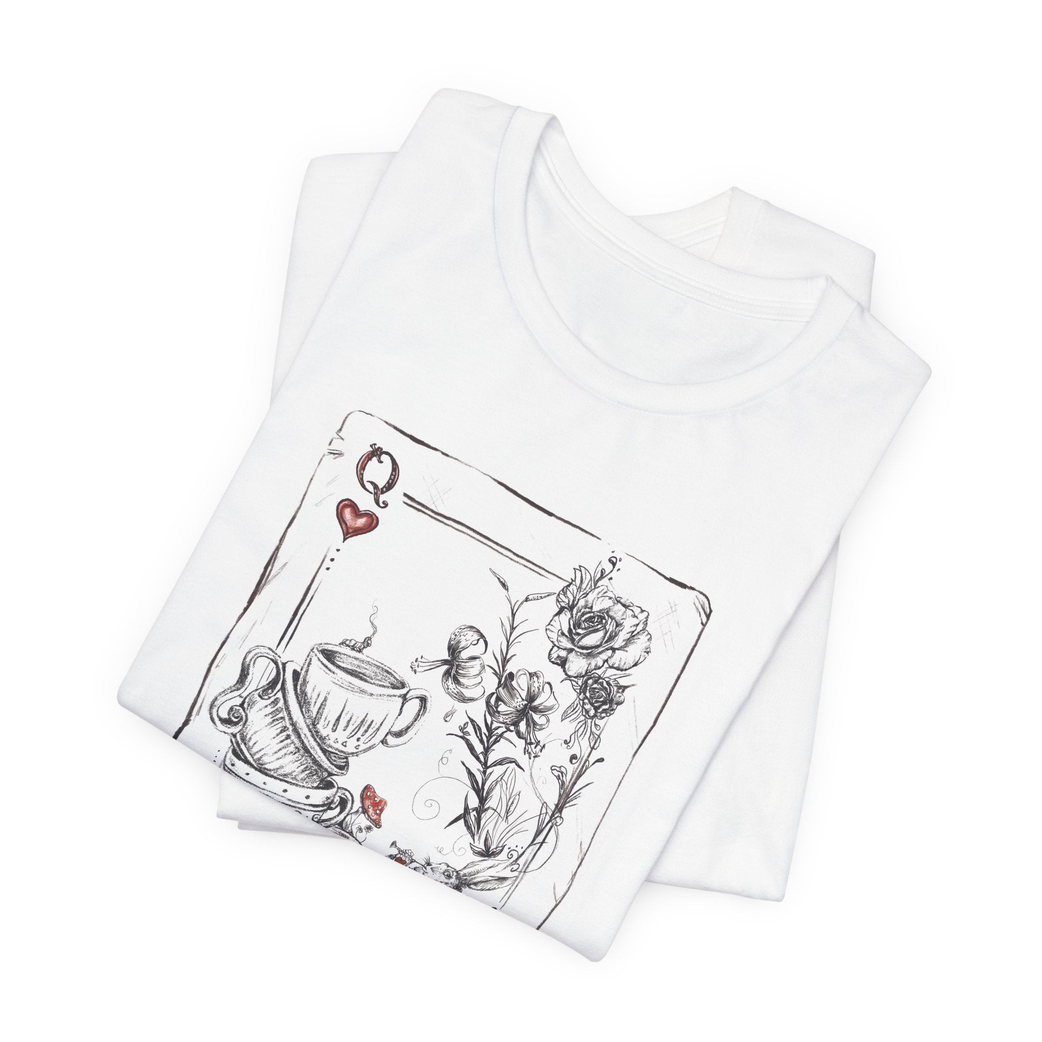 "Queen of Hearts"  Playing Card Illustration | Alice in Wonderland Tea Party themed T-Shirt