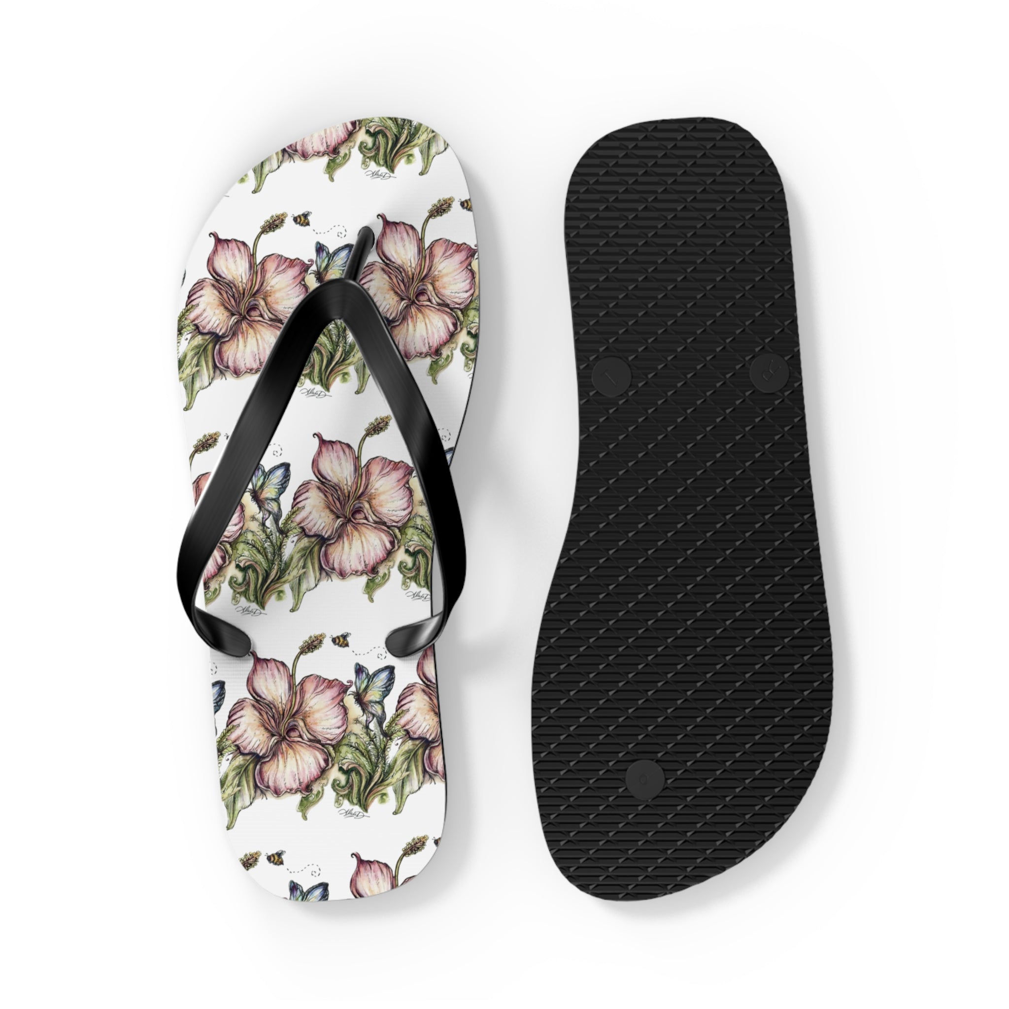 Floral Flip Flops — Vintage Pink Blossom Beach Sandals