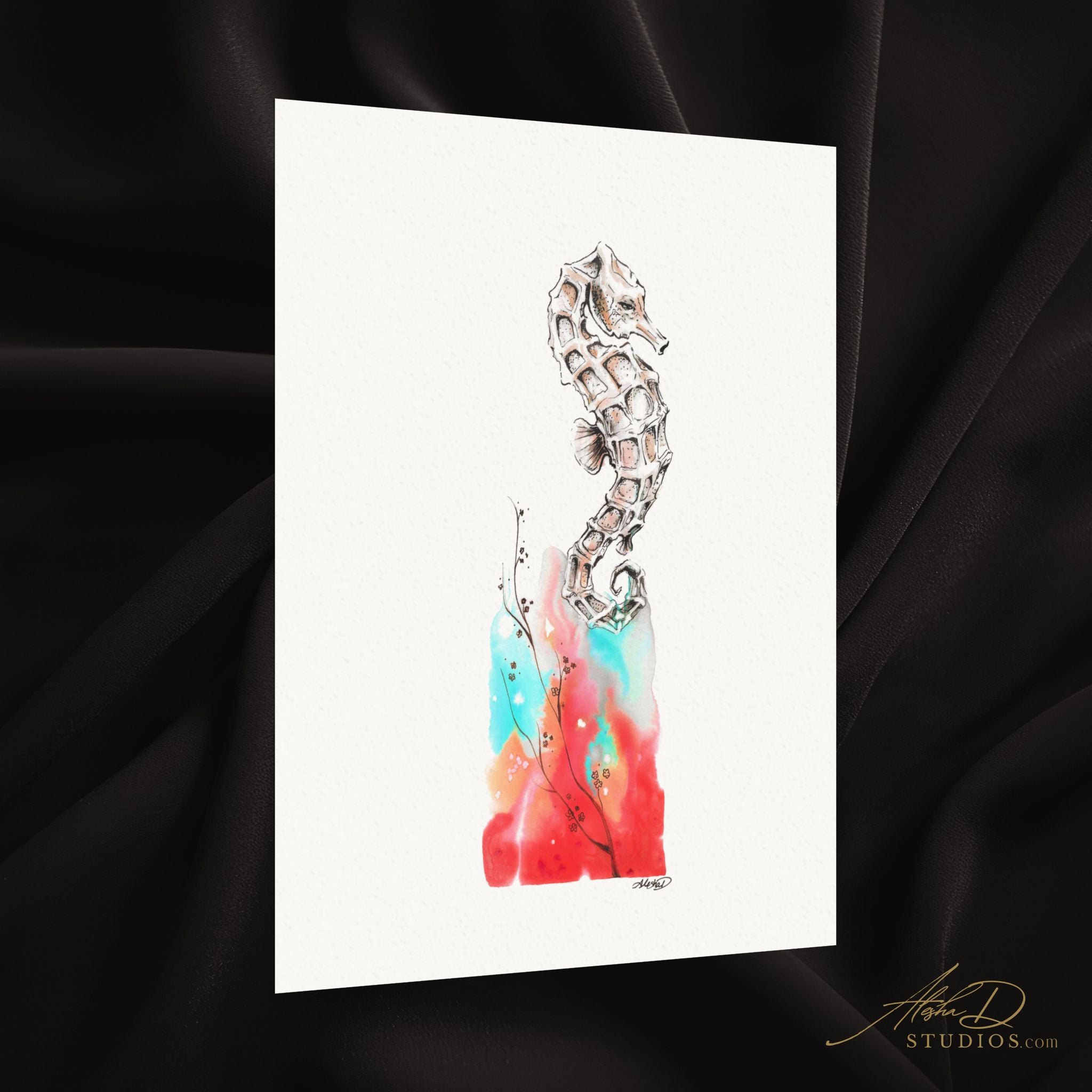 Seahorse Watercolor — Textured Matte Fine Art Print
