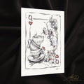 " Queen of Hearts"  11x14 Hand-Sketched Fine Art Print | Alice in Wonderland themed playing card Illustration,  | Matte Textured Watercolor Paper