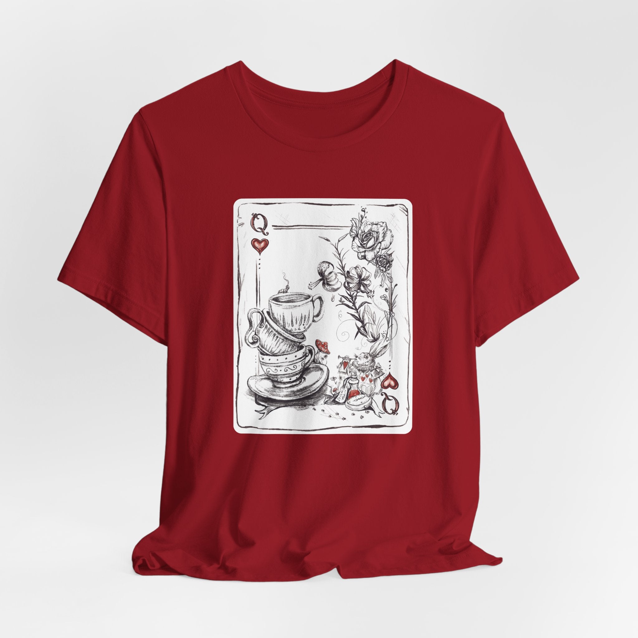 "Queen of Hearts"  Playing Card Illustration | Alice in Wonderland Tea Party themed T-Shirt