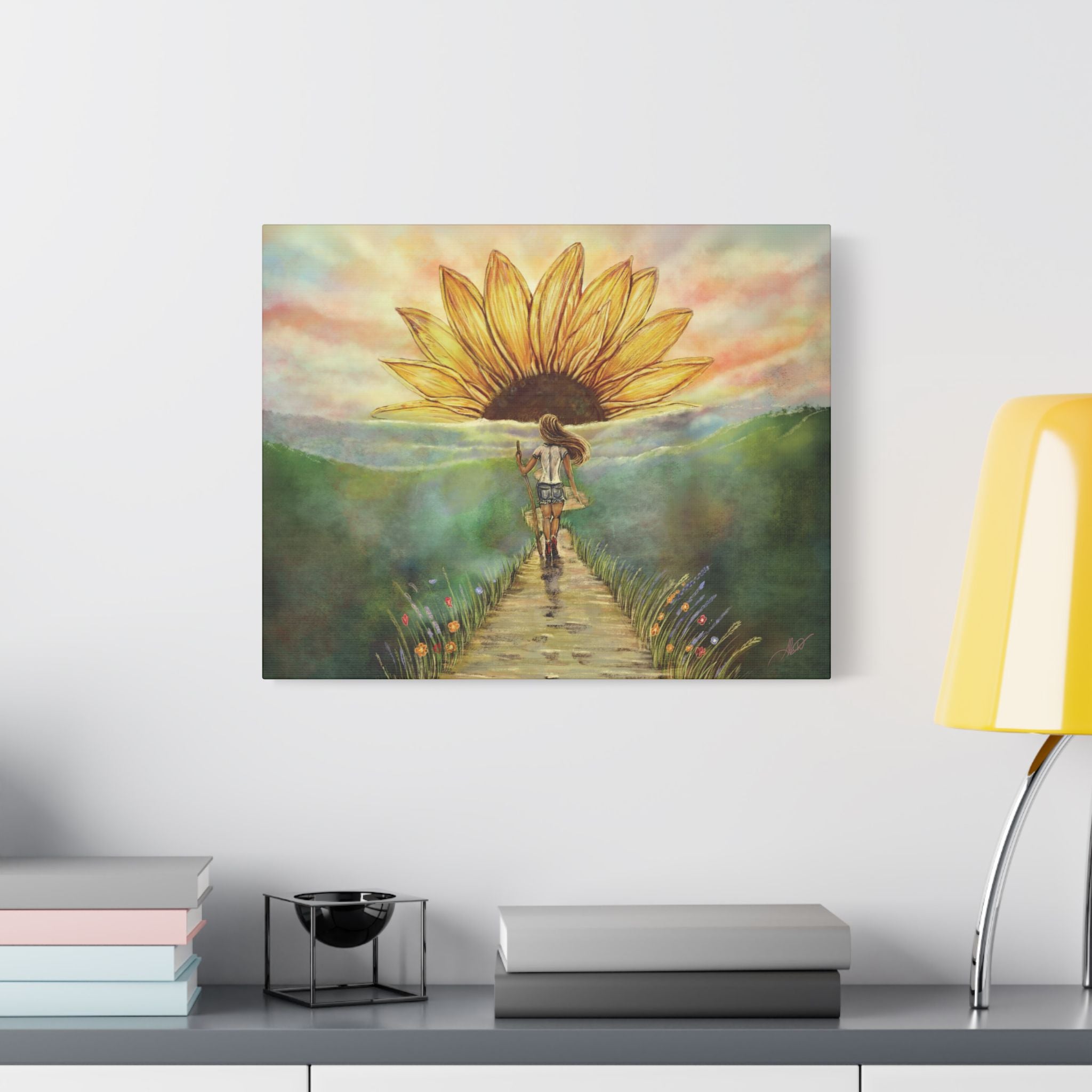 Sunflower Path Satin Canvas Print — Stretched Wall Art